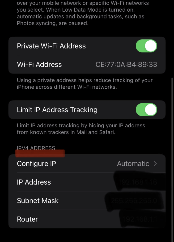 iPhone で IP アドレスを変更します。